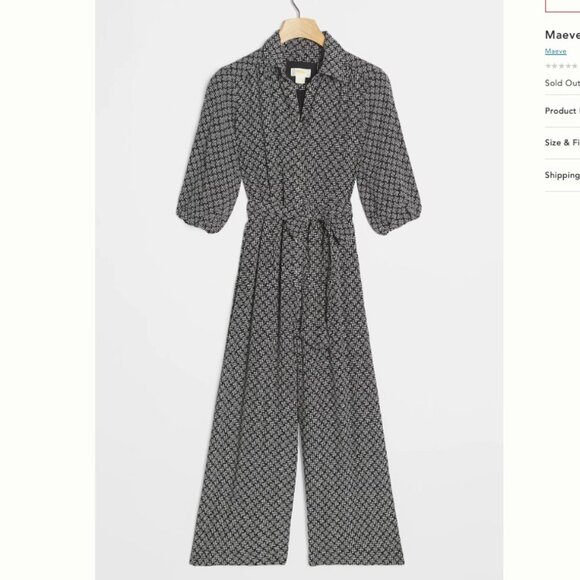 MAEVE for Anthropologie Myka Black Print Wide Leg Jumpsuit with Tie Size 8 - Picture 1 of 12